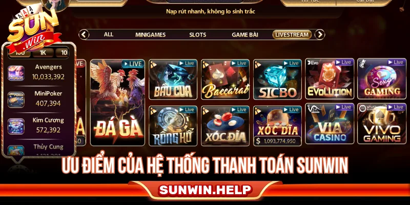 Ưu điểm của hệ thống thanh toán SUNWIN